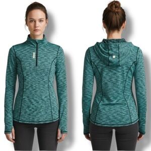 Reebok Slim Fit Teal Black Space Dye Half-Zip Athletic Hoodie Women’s S Active